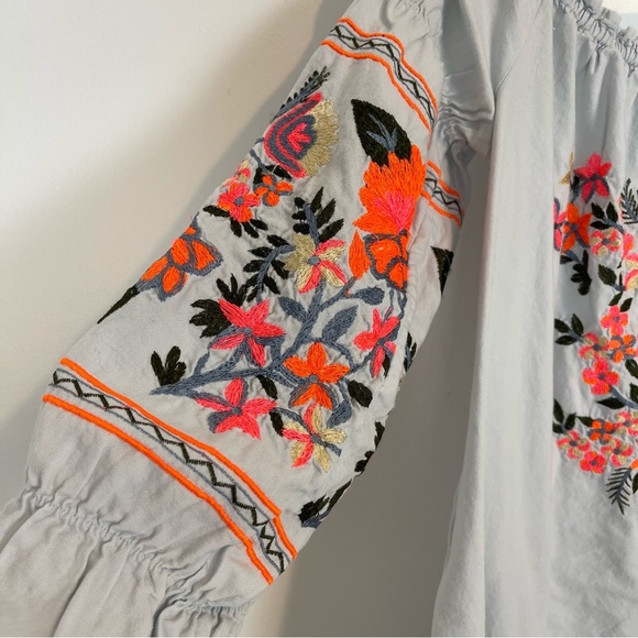 Free People Floral Embroidered off shoulder mini dress Cotton Gray pockets SZ XS - Picture 2 of 8